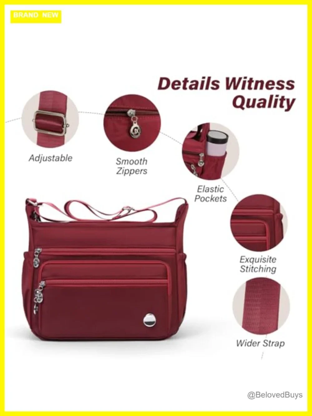Crossbody Bag with Multiple Pockets, Shoulder Handbag, Tote Satchel, Fashion